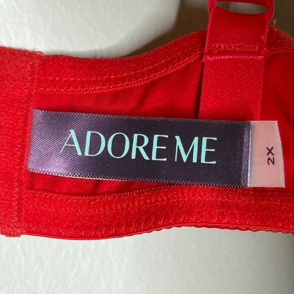 Adore Me Womens Gynger Bra Panty Set Plus Size 2X Red Satin Bow Unlined Romantic - Picture 4 of 12